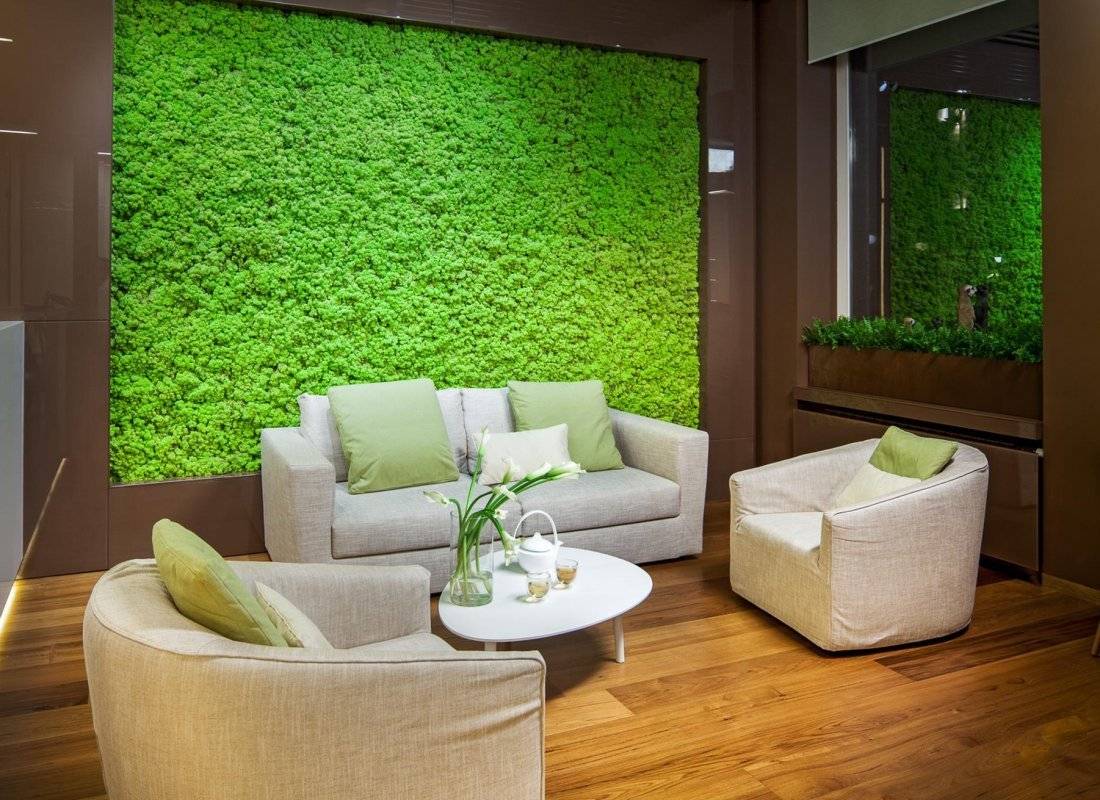 Декоративный стабилизированный и живой мох в интерьере: панно, стены из декоративного цветущего мха - 25 фото